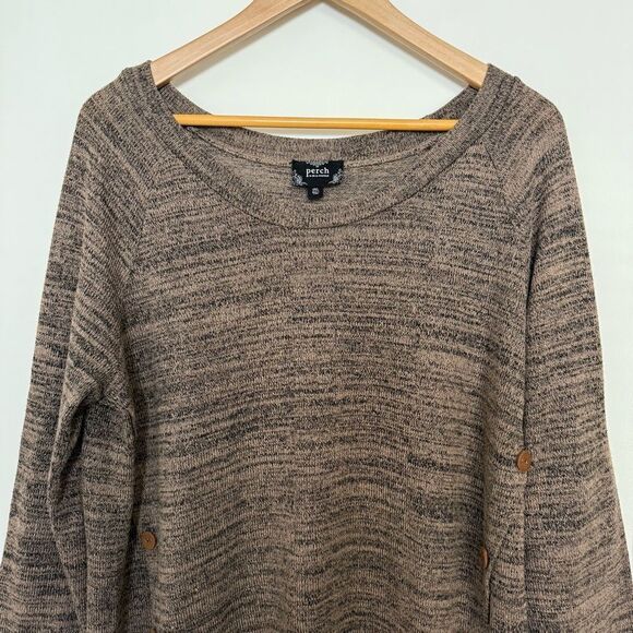 Perch By Blu Pepper Sweater Top Womens 2XL Brown Knit Elbow Patches Pullover - Picture 2 of 14